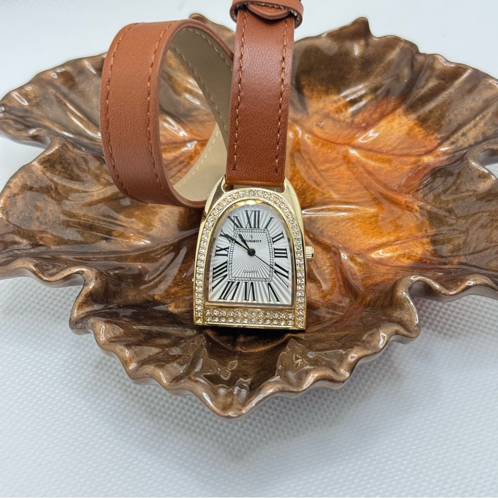 Peugeot Women's Watch with Brown Strap and Gold Accents